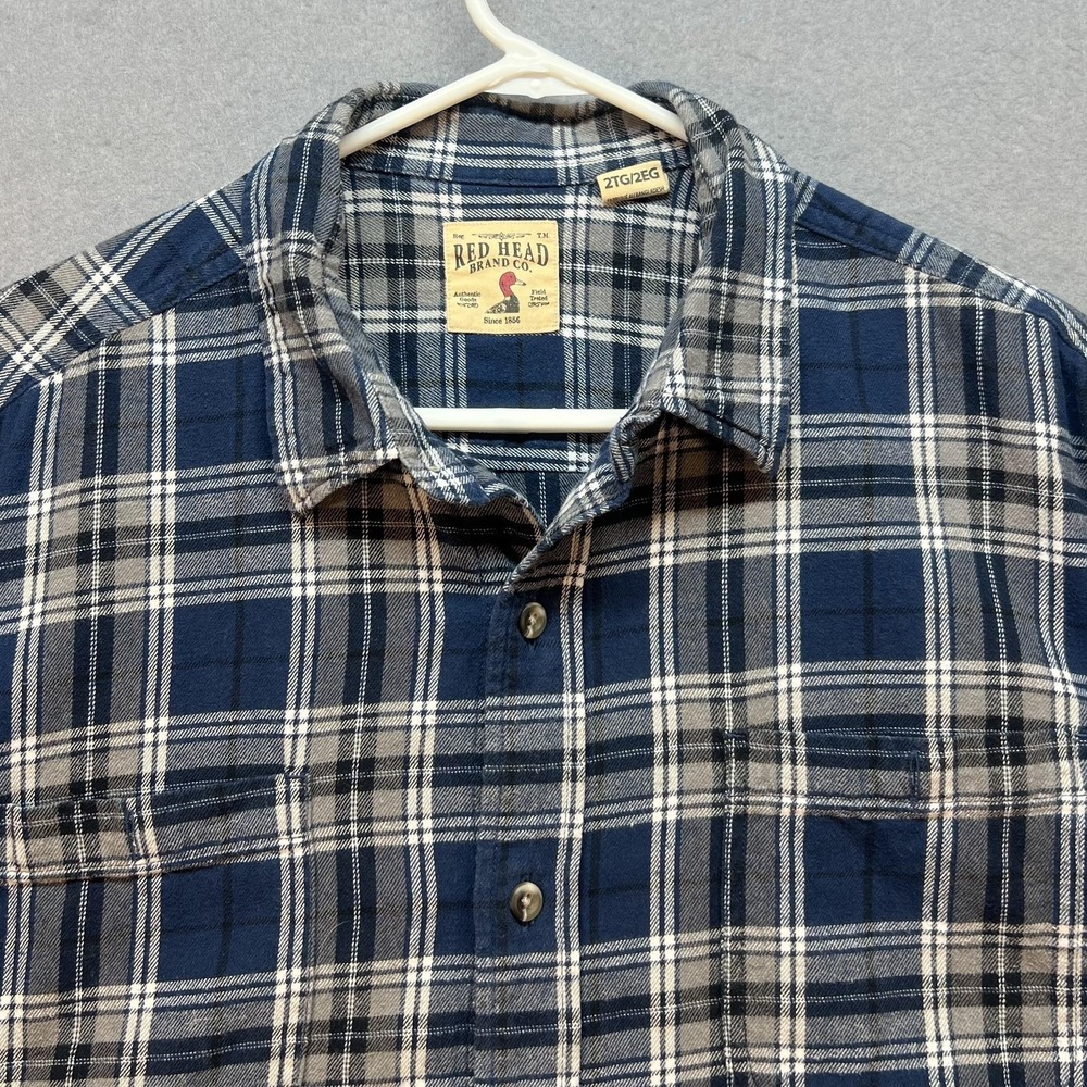 RedHead Shirt Mens 2XL Blue Plaid Flannel Button Front Long Sleeve Casual